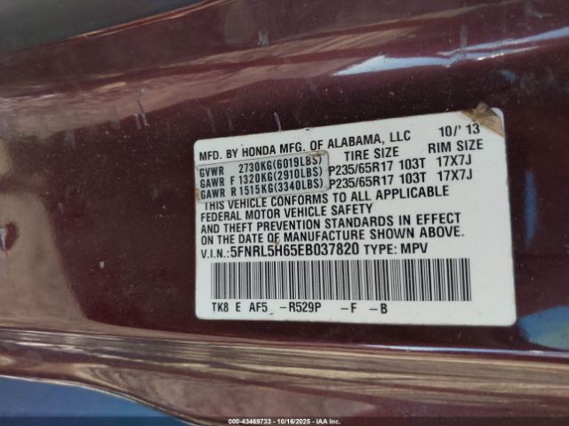 2014 HONDA ODYSSEY 5FNRL5H65EB037820 Photo 8