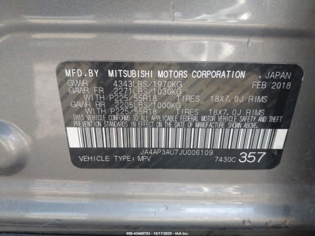 2018 MITSUBISHI OUTLANDER SPORT JA4AP3AU7JU006109 Photo 8
