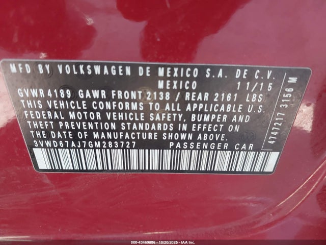 3VWD67AJ7GM283727 Volkswagen Jetta 1.4t Se