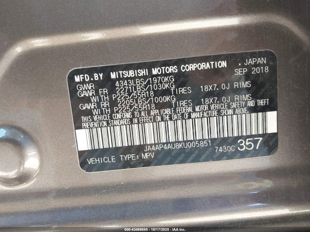 2019 MITSUBISHI OUTLANDER SPORT JA4AP4AU8KU005851 Photo 8