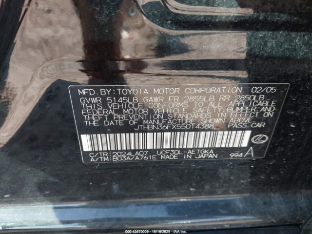 2005 LEXUS LS 430 JTHBN36FX55014388 Photo 8