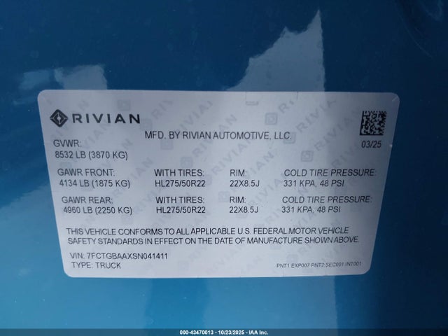 Rivian r1t 2025 7FCTGBAAXSN041411 Image 9
