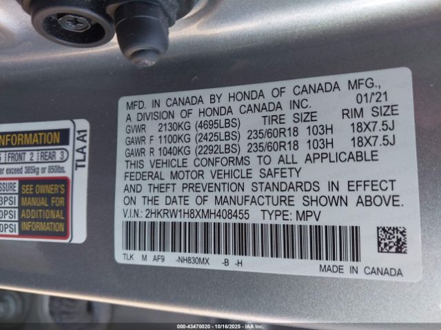 2021 HONDA CR-V 2HKRW1H8XMH408455 Photo 8