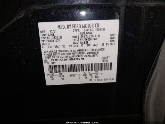2022 FORD EDGE 2FMPK4J91NBA22779 Photo 8