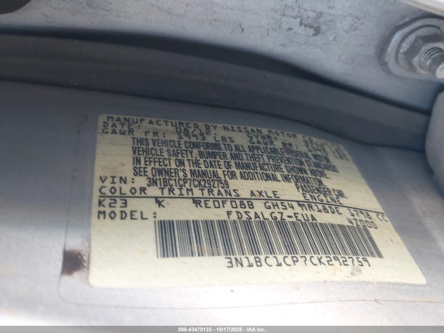 Продажа на аукционе авто 2012 Nissan Versa 1.8 Sl, vin: 3N1BC1CP7CK292759, номер лота: 43470133