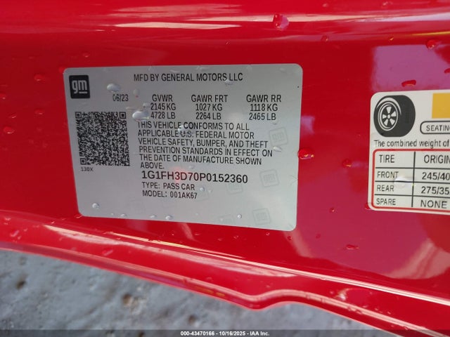 43470166 :رقم المزاد ، 1G1FH3D70P0152360 vin ، 2023 Chevrolet Camaro Rwd  2ss مزاد بيع