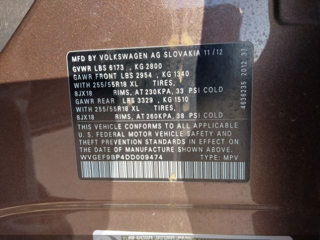 2013 VOLKSWAGEN TOUAREG WVGEF9BP4DD009474 Photo 8
