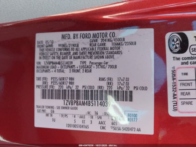 2011 FORD MUSTANG 1ZVBP8AM4B5114039 Photo 8