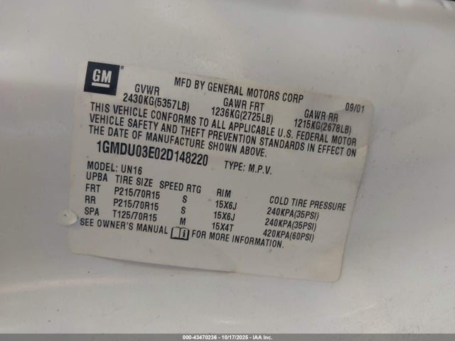 2002 PONTIAC MONTANA 1GMDU03E02D148220 Photo 8