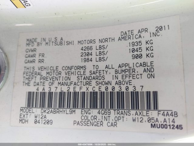 2012 MITSUBISHI ECLIPSE SPYDER 4A37L2EFXCE003037 Photo 8