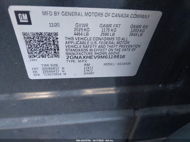 2GNAXHEV9M6119916 Chevrolet Equinox Fwd Ls