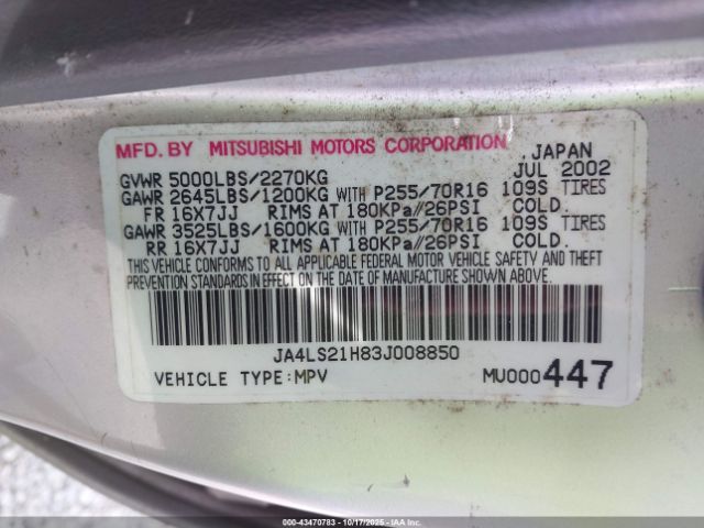 2003 MITSUBISHI MONTERO SPORT JA4LS21H83J008850 Photo 8