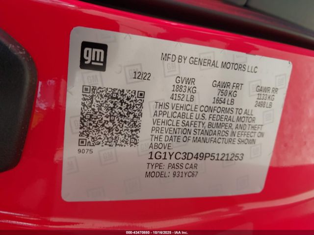 2023 CHEVROLET CORVETTE STINGRAY 1G1YC3D49P5121253 Photo 8