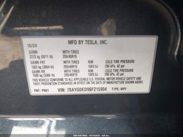 2025 TESLA MODEL Y 7SAYGDED9SF215904 Photo 8