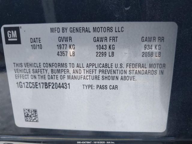 2011 CHEVROLET MALIBU 1G1ZC5E17BF204431 Photo 8