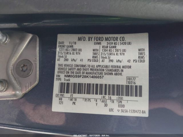 2019 FORD TRANSIT CONNECT NM0GS9F28K1406057 Photo 8