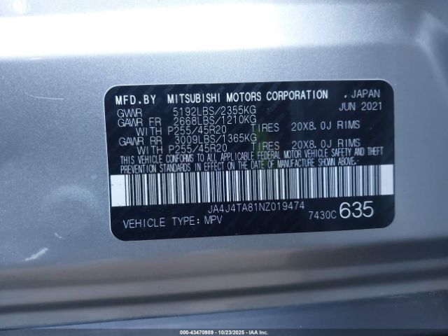 2022 MITSUBISHI OUTLANDER JA4J4TA81NZ019474 Photo 8