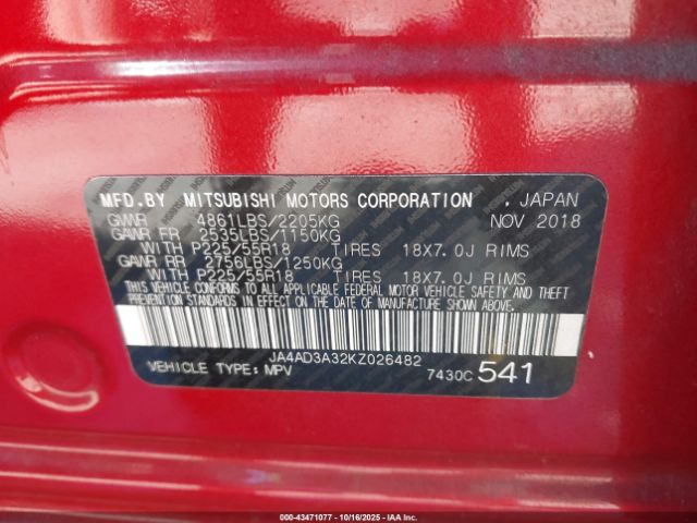 2019 MITSUBISHI OUTLANDER JA4AD3A32KZ026482 Photo 8