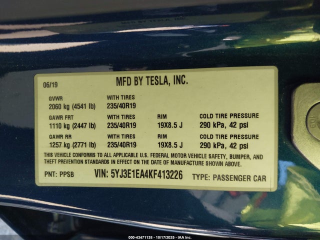 Tesla Model 3 Long Range/mid Range/standard Range/standard Range Plus 2019 5YJ3E1EA4KF413226 Image 9