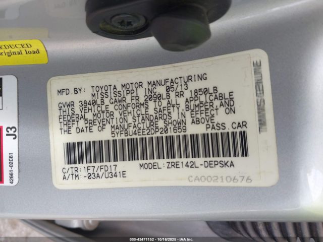 2013 TOYOTA COROLLA 5YFBU4EE2DP201659 Photo 8