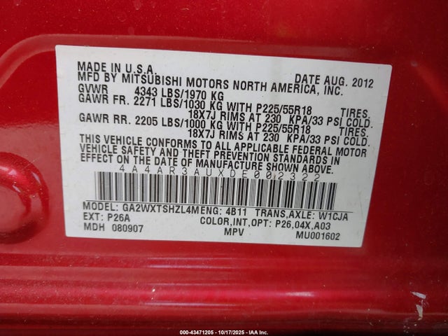 2013 MITSUBISHI OUTLANDER SPORT 4A4AR3AUXDE002322 Photo 8