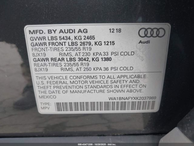 2019 AUDI Q5 WA1BNAFYXK2037989 Photo 8