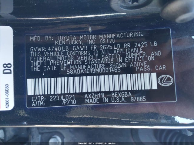 Lexus ES 300H 2021 58ADA1C19MU001465 Image 9
