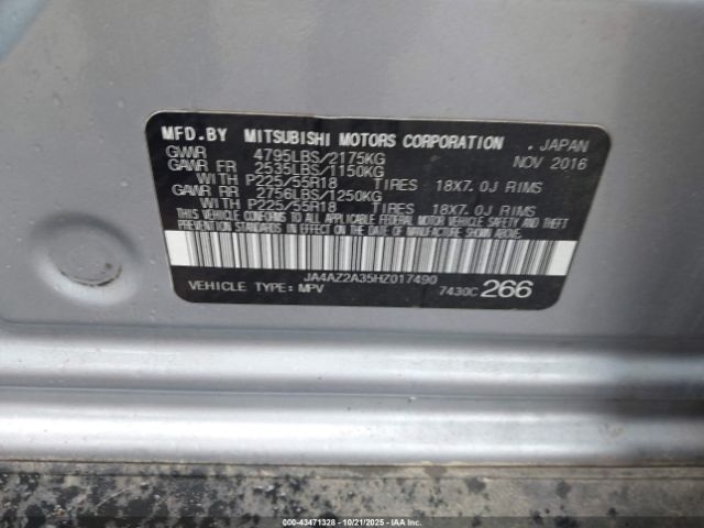 2017 MITSUBISHI OUTLANDER JA4AZ2A35HZ017490 Photo 8