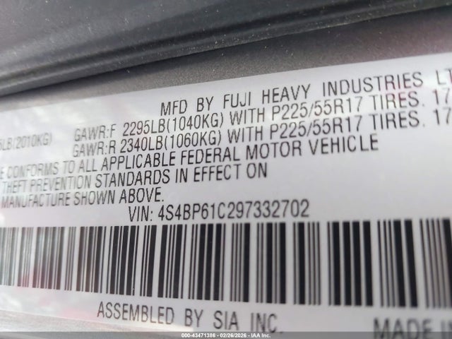 Продаж на аукціоні авто 2009 Subaru Outback 2.5i, vin: 4S4BP61C297332702, номер лоту: 43471386