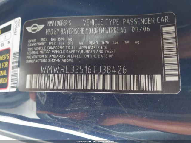 2006 MINI COOPER S WMWRE33516TJ38426 Photo 8