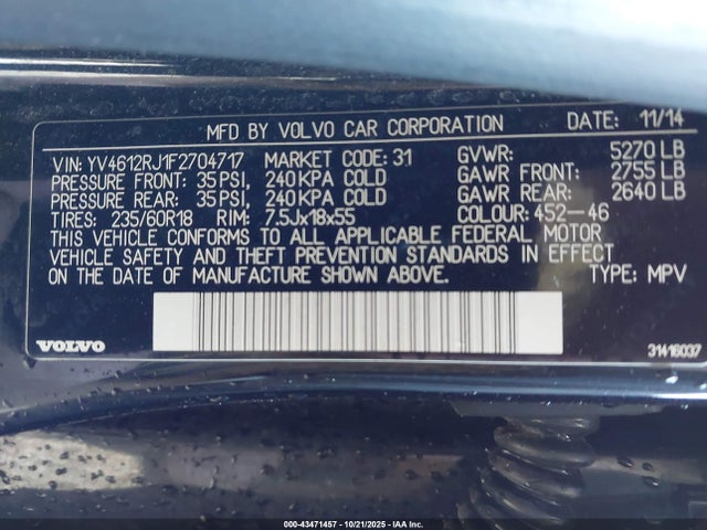 YV4612RJ1F2704717 Volvo Xc60 T5