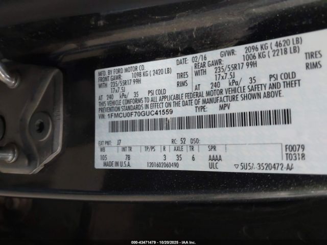 2016 FORD ESCAPE 1FMCU0F70GUC41559 Photo 8