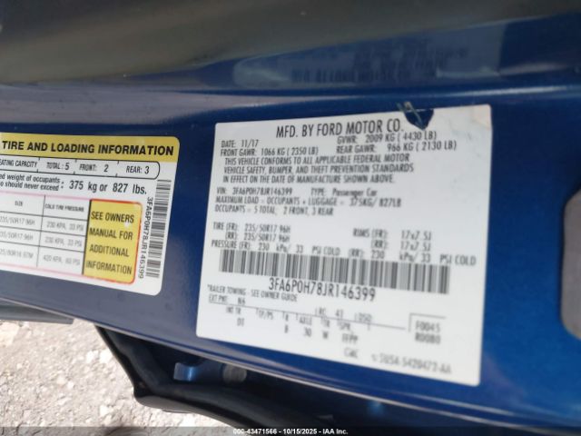 2018 FORD FUSION 3FA6P0H78JR146399 Photo 8