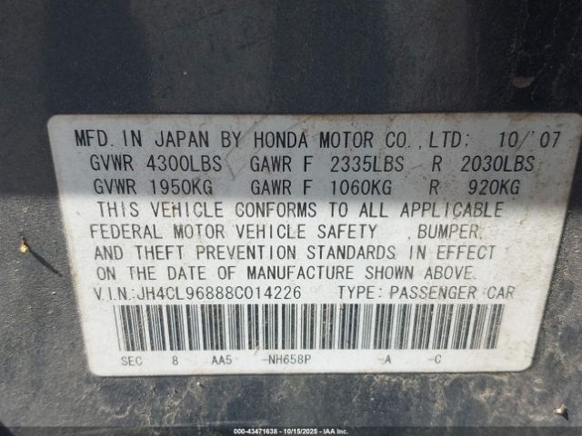 2008 ACURA TSX JH4CL96888C014226 Photo 8