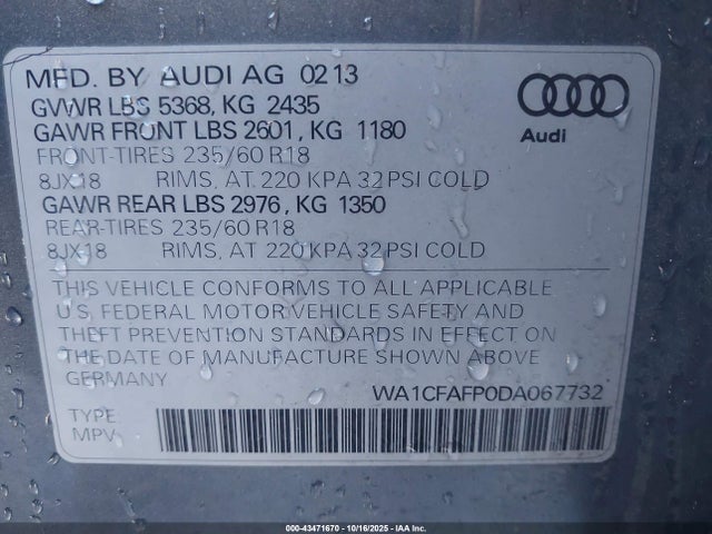 2013 AUDI Q5 WA1CFAFP0DA067732 Photo 8