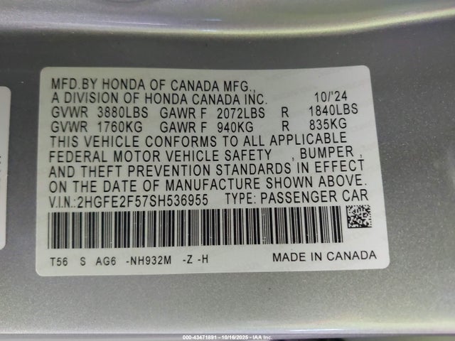 Honda Civic Sport 2025 2HGFE2F57SH536955 Image 9