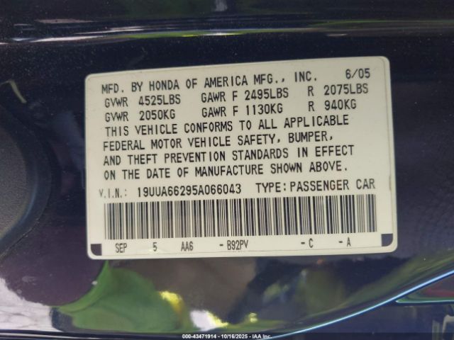 2005 ACURA TL 19UUA66295A066043 Photo 8