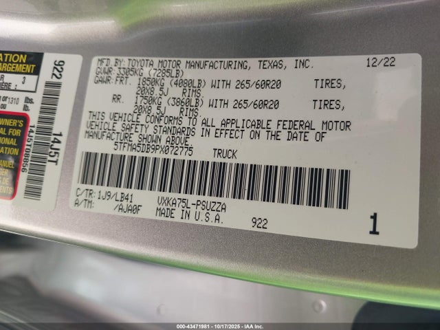 5TFMA5DB9PX072775 Toyota Tundra 1794 Edition