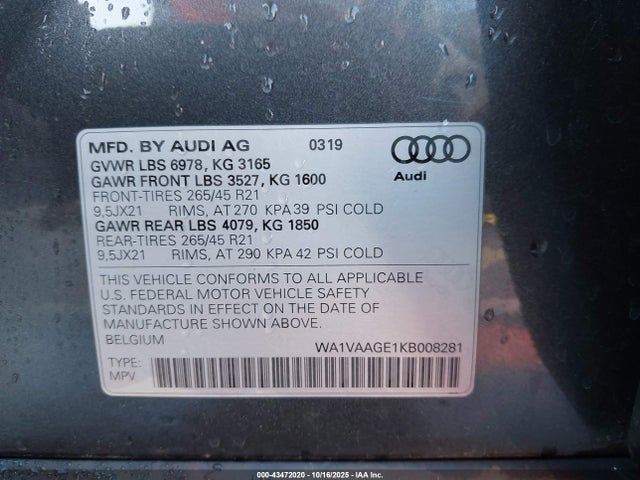 2019 AUDI E-TRON WA1VAAGE1KB008281 Photo 8