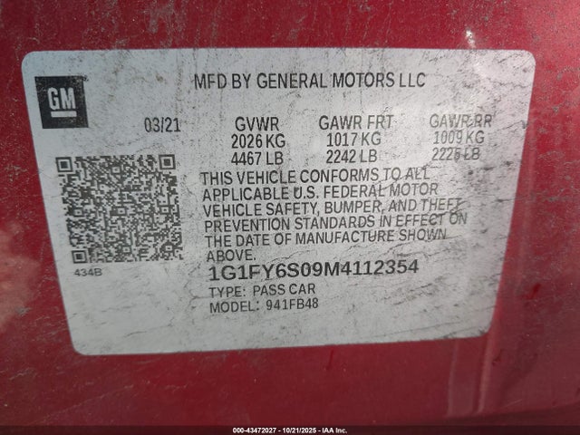 2021 CHEVROLET BOLT EV 1G1FY6S09M4112354 Photo 8