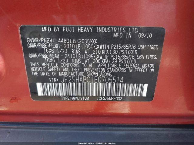 2011 SUBARU FORESTER JF2SHABC1BG705514 Photo 8