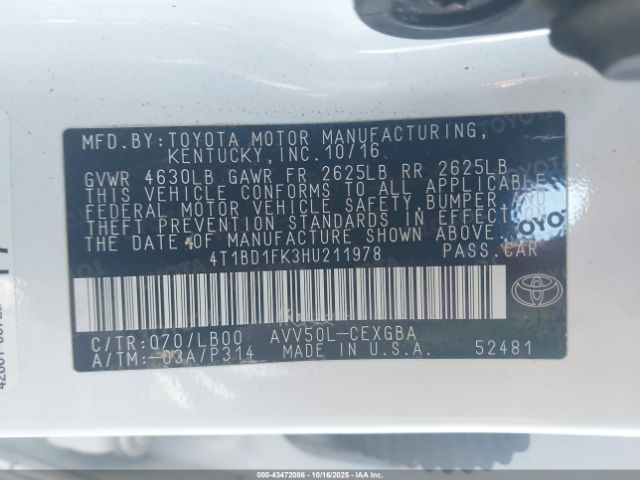 2017 TOYOTA CAMRY HYBRID 4T1BD1FK3HU211978 Photo 8