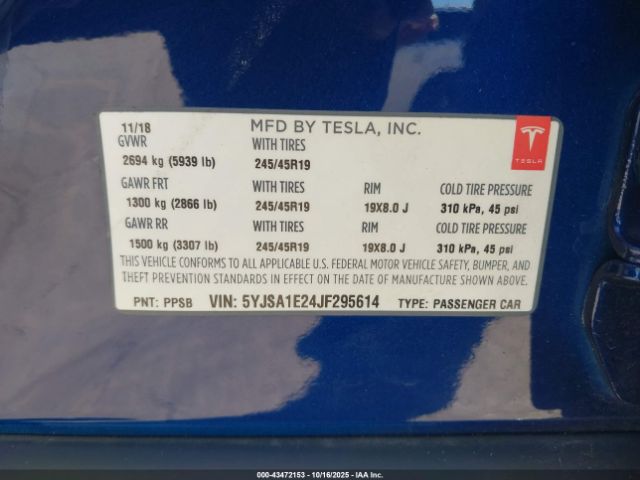 2018 TESLA MODEL S 5YJSA1E24JF295614 Photo 8