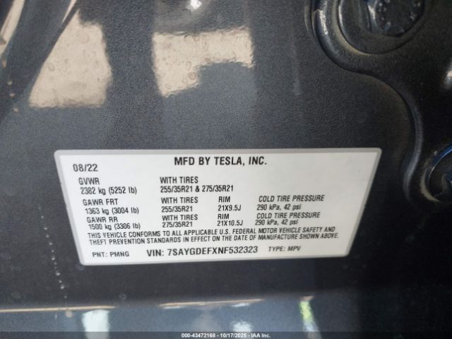 2022 TESLA MODEL Y 7SAYGDEFXNF532323 Photo 8