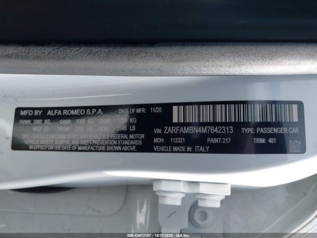 2021 ALFA ROMEO GIULIA ZARFAMBN4M7642313 Photo 8