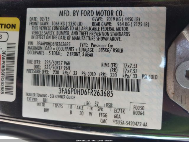 2015 FORD FUSION 3FA6P0HD6FR263685 Photo 8