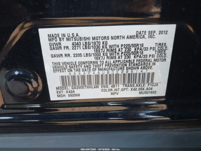 2013 MITSUBISHI OUTLANDER SPORT 4A4AP4AU0DE006147 Photo 8