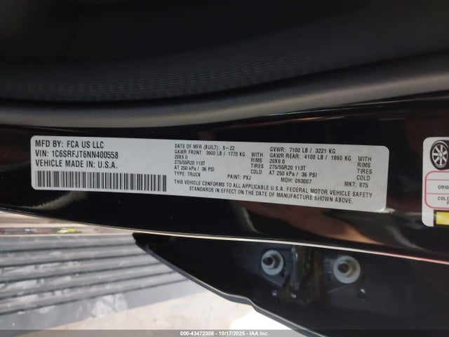 1C6SRFJT6NN400558 RAM 1500 Laramie 4x4 5&#039;7 Box