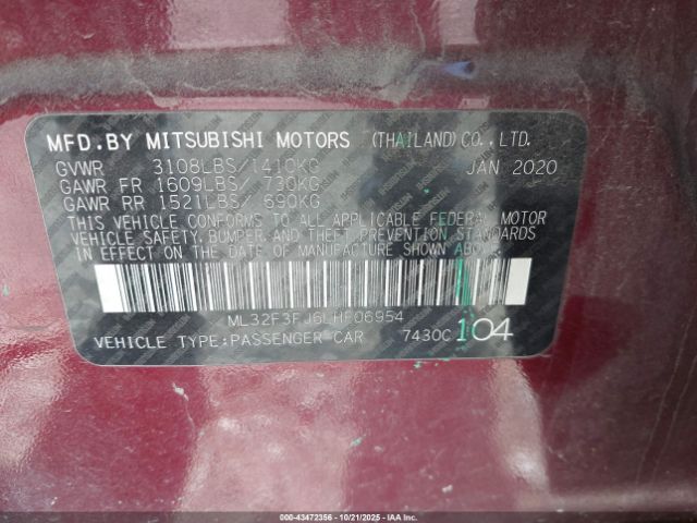 2020 MITSUBISHI MIRAGE G4 ML32F3FJ6LHF06954 Photo 8