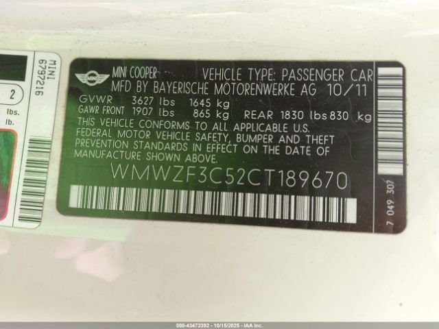 2012 MINI COOPER CLUBMAN WMWZF3C52CT189670 Photo 8